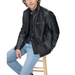 LEVIS Black‎ Vegan Leather Zip-Up Mens Moto Biker Bomber Jacket Size XXL